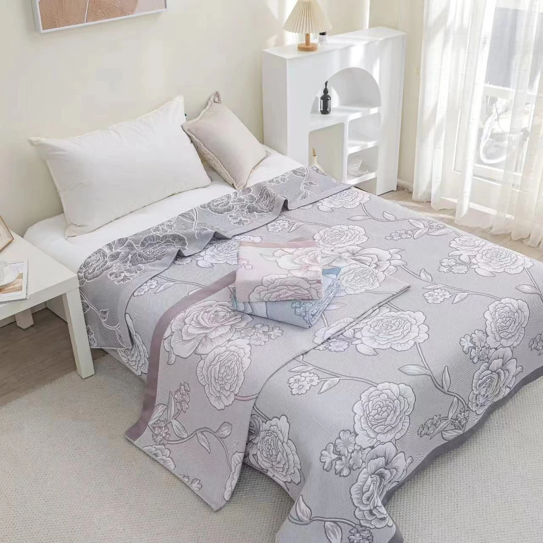 【富贵牡丹-加厚】无染2.0*2.3毛巾被多功能盖毯夏凉被床盖家用款