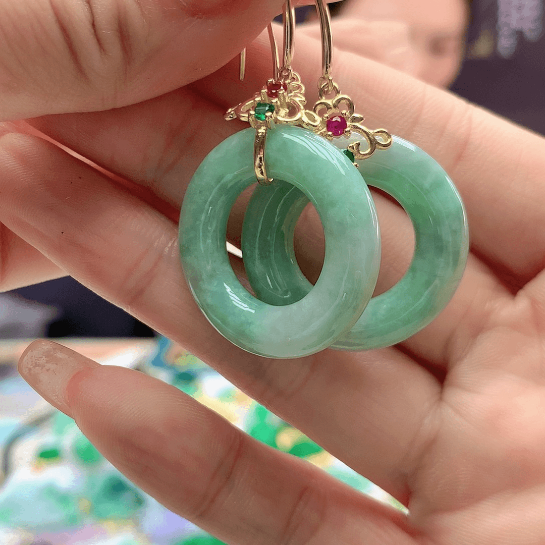 翡翠耳饰银S925镶嵌翡翠