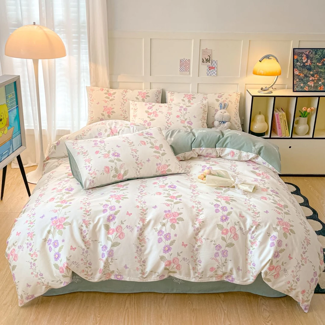 2024新款床上四件套纯棉100全棉小清新ins风床单被套四季通用