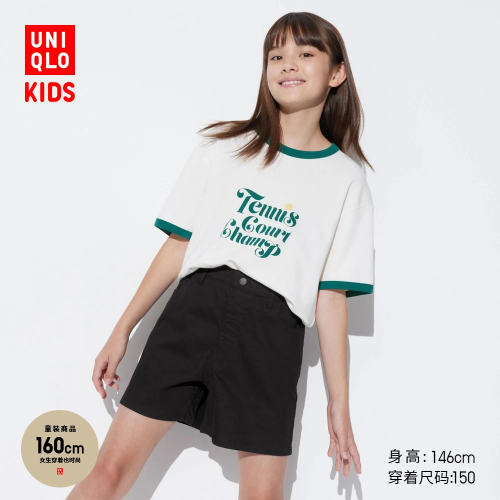 优衣库童装女童松紧短裤水洗产品学生休闲中裤夏装466318