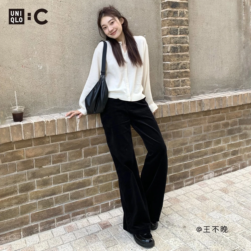 优衣库合作款/女装灯芯绒宽腿裤/阔腿裤461105