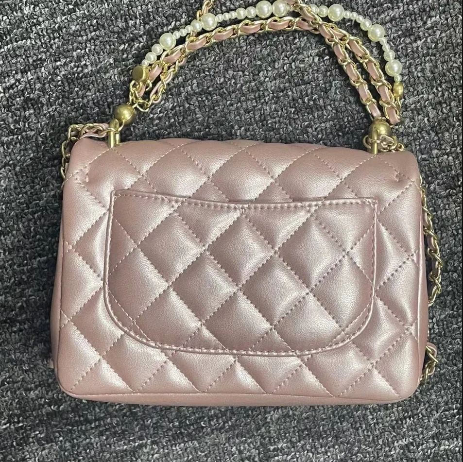 LQ-WITH-QUEEN真皮女包珍珠胖粉色