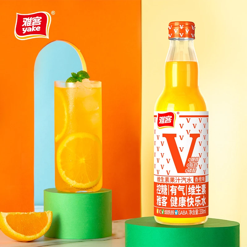 yake/雅客夏日必备即饮果味汽水碳酸饮料330ml*6瓶   DR02