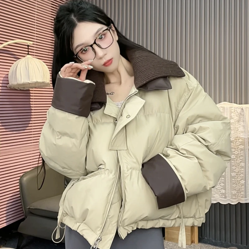 冬季大翻领羽绒服女短款时尚蛋白皮小个子百搭气质宽松保暖厚外套