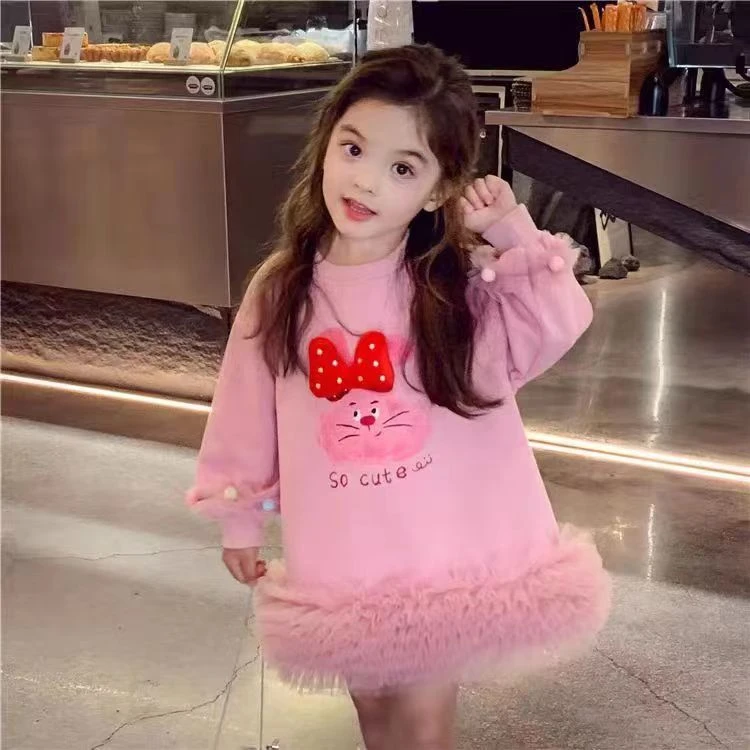 女童2025春秋季休闲卫衣裙时尚拼接春秋洋气长袖卫衣裙416