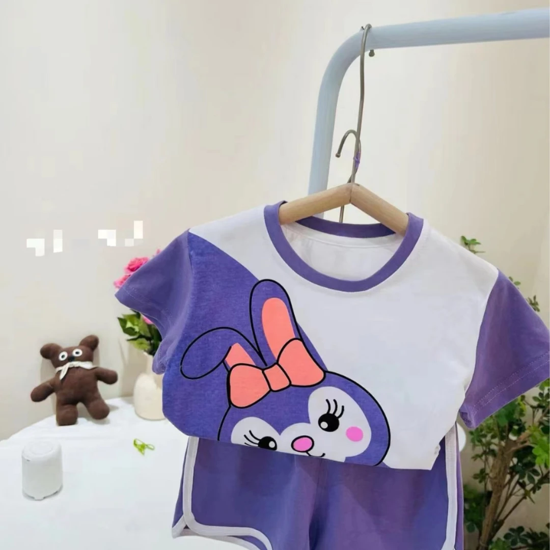 9220中童夏季时尚舒适棉休闲印花卡通短袖短裤套装儿童