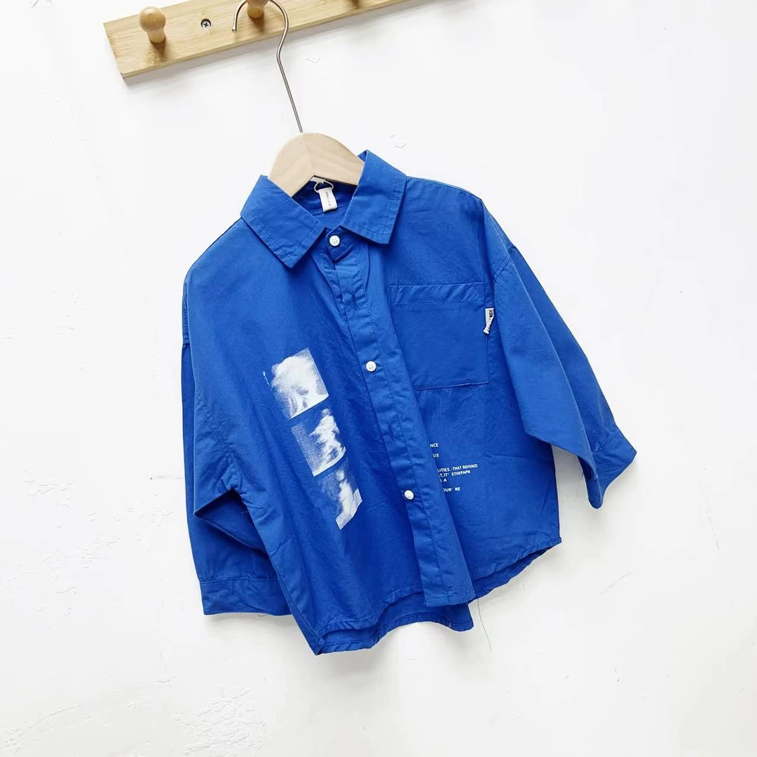 8273春秋季儿童印花字母长袖衬衫