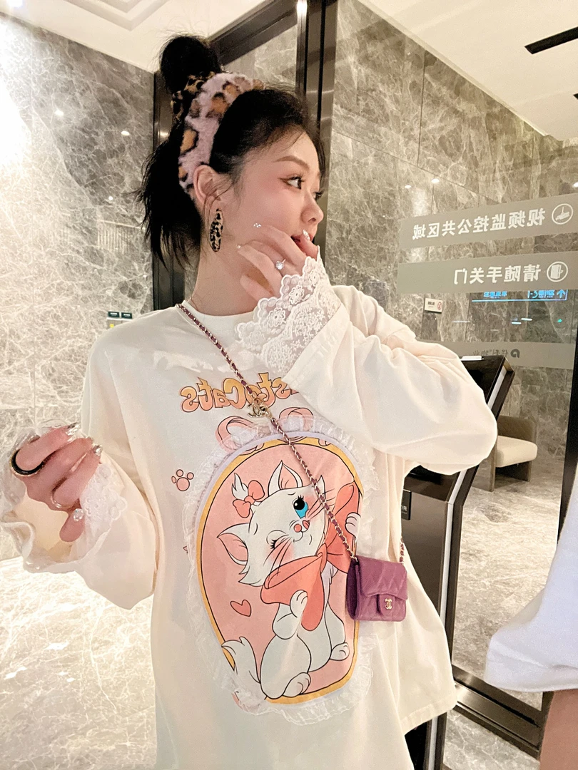 【GILDED ROSE】新玛丽猫/2024早秋新款宽松圆领小众时尚重工长袖