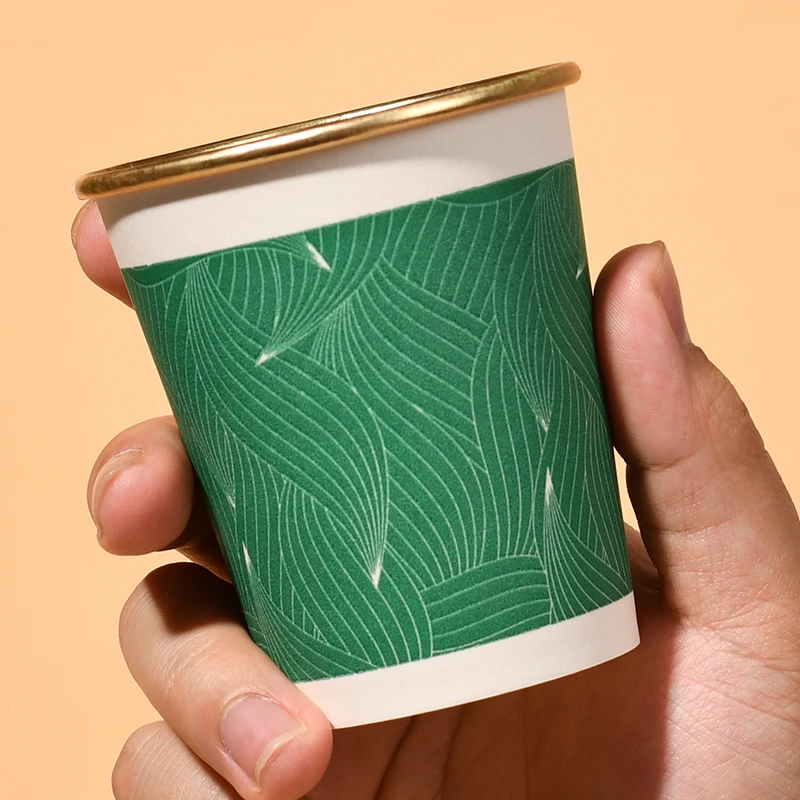 高档金箔纸杯一次性水杯商用加厚办公室待客茶杯高级感热饮茶水杯