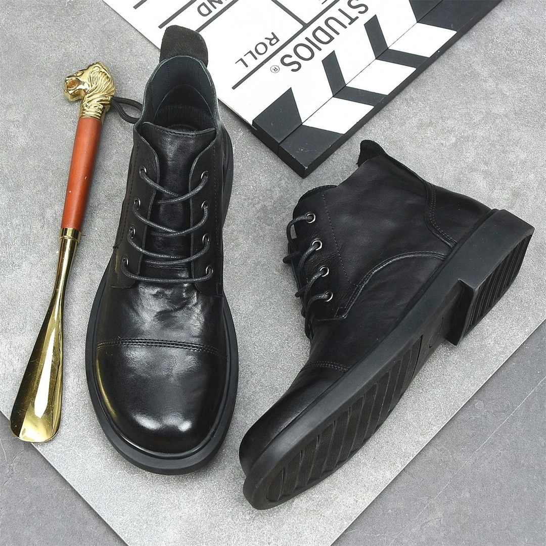 ECQO ACC头层牛皮秋冬马丁靴男款加绒保暖户外休闲百搭切尔西靴