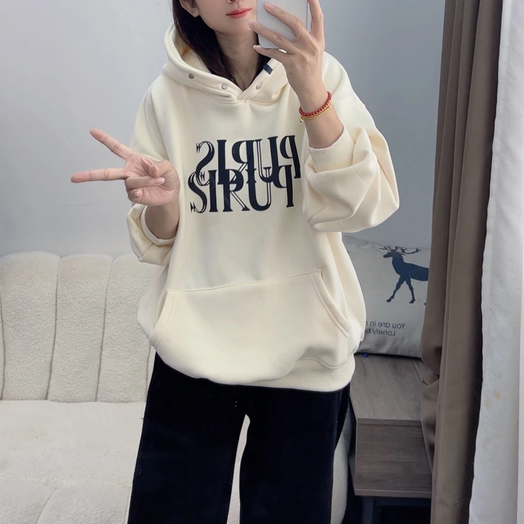 秋冬款韩版字母印花宽松显瘦连帽加绒加厚卫衣女百搭外套DYY2366
