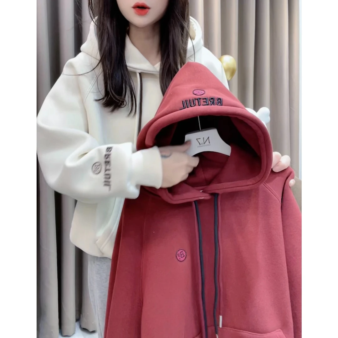 【丽可儿】韩版休闲宽松刺绣设计连帽卫衣女秋冬 DY3215