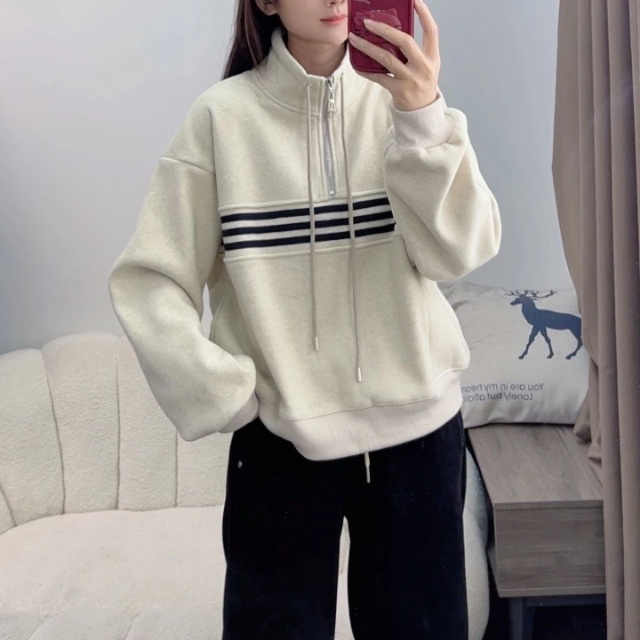 RY立领长袖卫衣女2024秋冬新款小个子休闲短款半开衫外套DYY2356