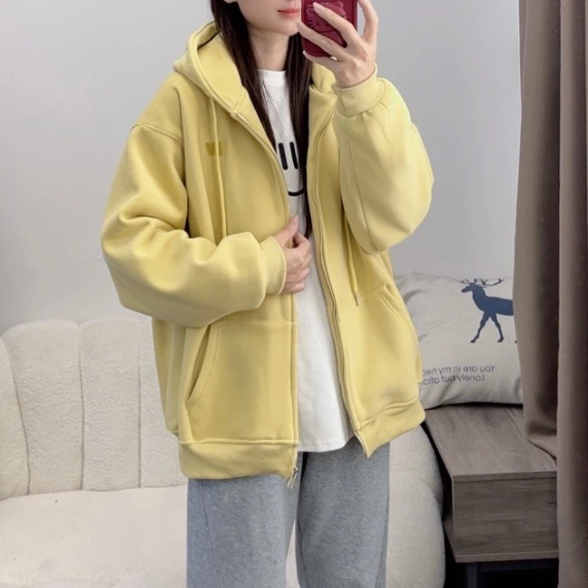 秋冬季加厚秋冬外套女2024新款拉链开衫连帽卫衣DYY2323