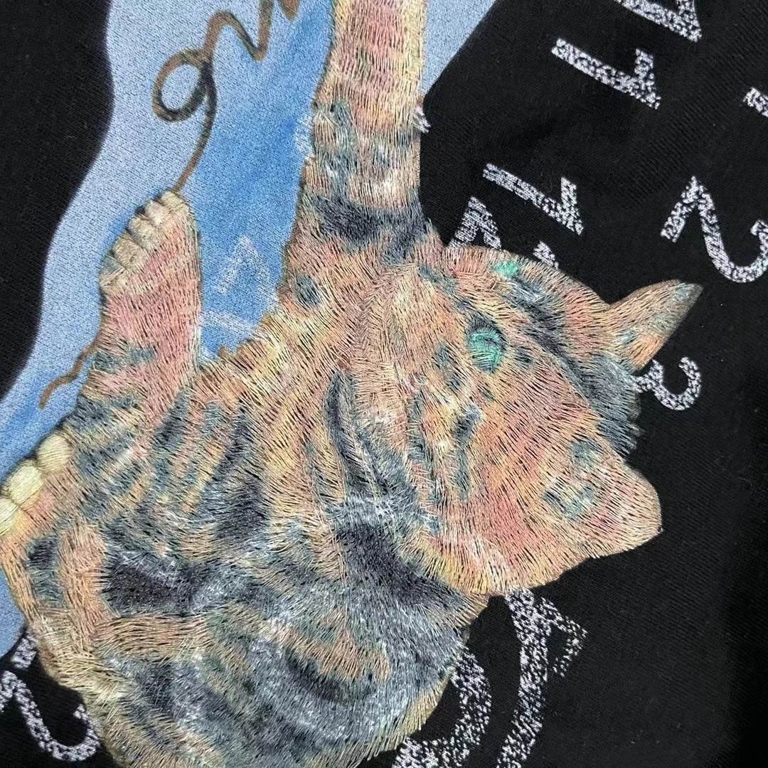 2025春夏新款数字小猫印花短袖T恤D2012