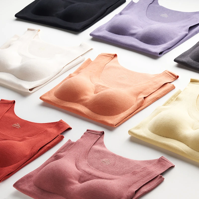 无痕保暖背心女带胸垫加绒加厚冬季内衣秋衣发热上衣内穿打底衫