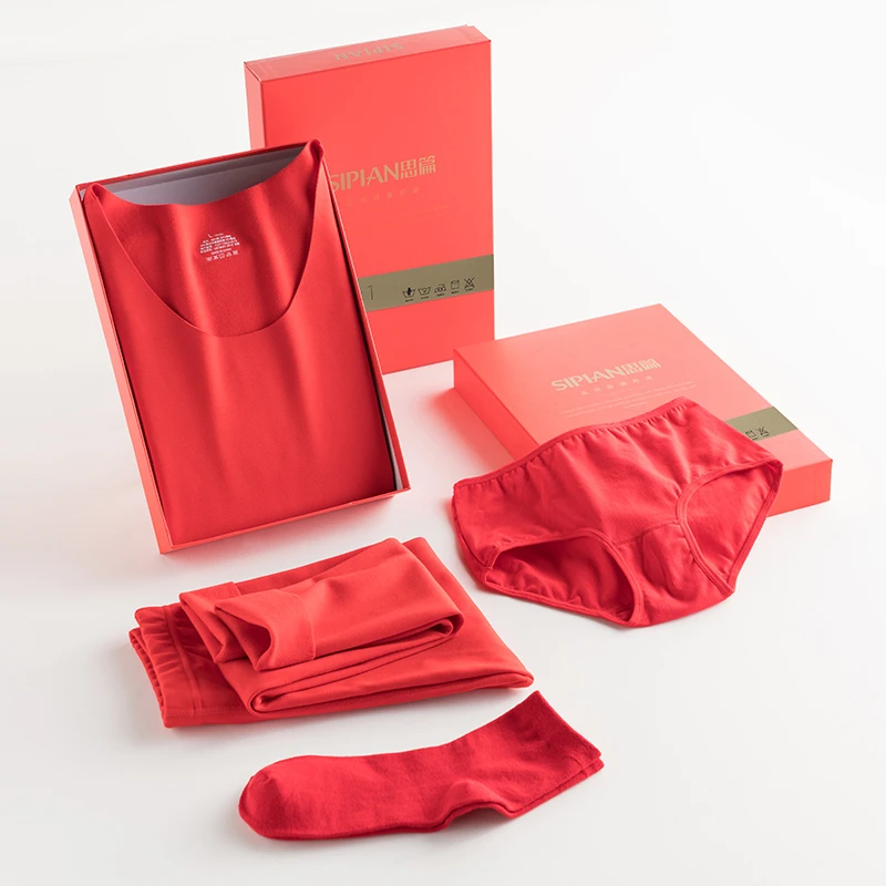 本命年保暖内衣男士套装新娘新郎结婚加绒加厚女士大红色秋衣秋裤