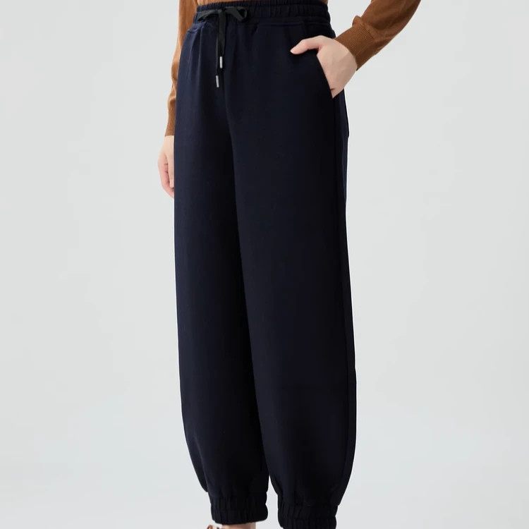 时尚休闲高腰百搭简约素色宽松卫裤1100519