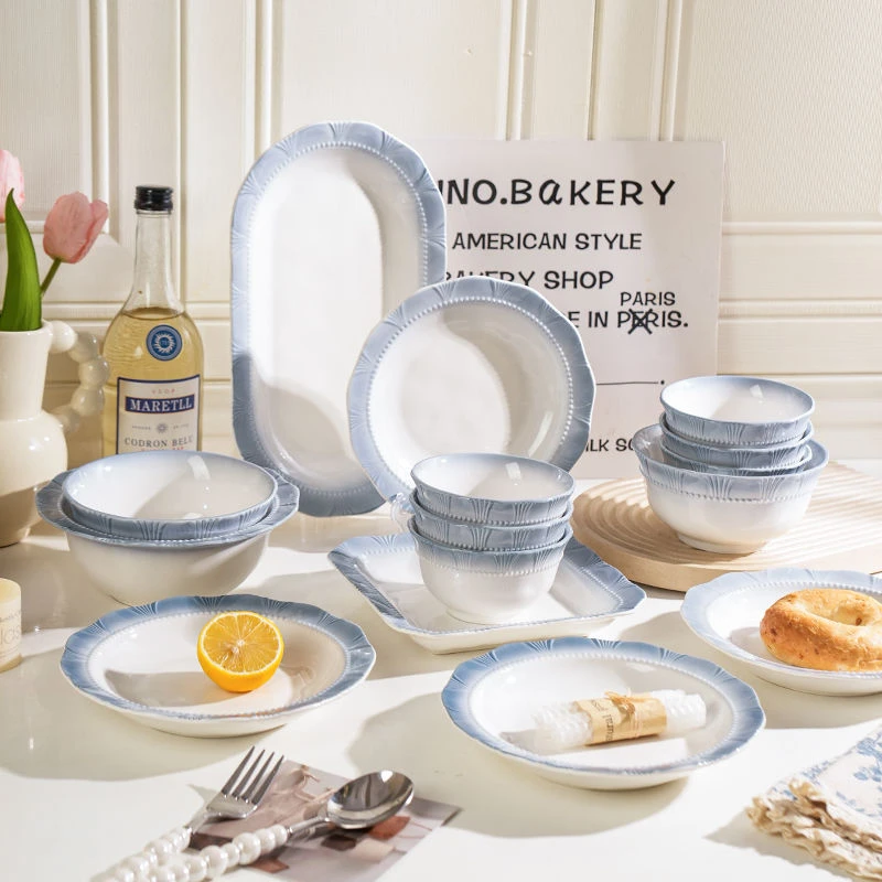 舍里花边喷釉盘子家用菜盘2024新款陶瓷饭碗碟餐具高级感汤碗深盘