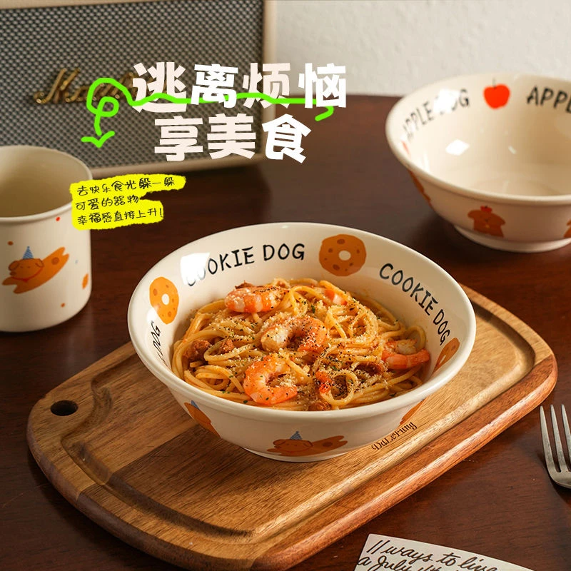 2024可爱陶瓷拉面碗家用新款卡通高颜值餐具大碗泡面碗汤碗沙拉碗