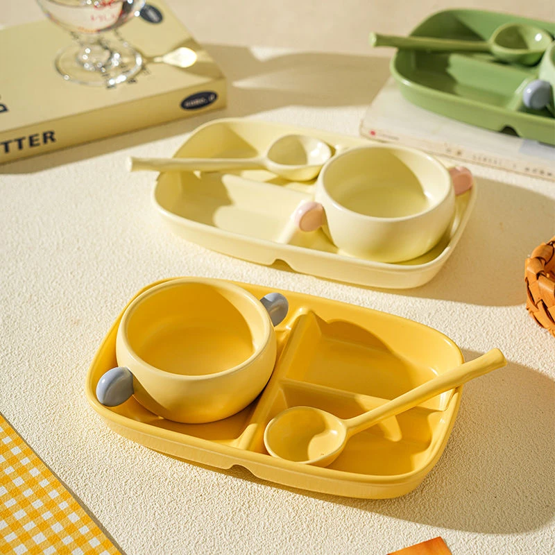 福利款早餐分格盘一人食餐具陶瓷家用餐盘高颜值套装分餐盘