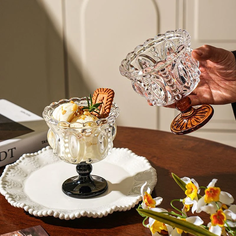 网红冰淇淋杯玻璃高脚甜品杯子家用雪糕杯透明精致酸奶杯水果杯