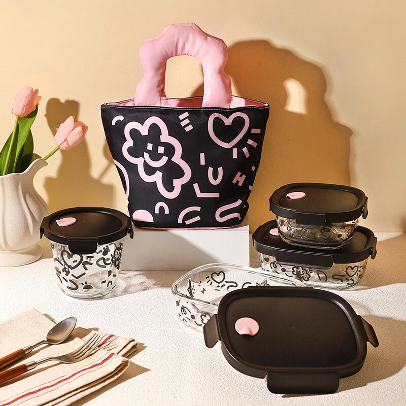 2024新款微波炉加热饭盒上班玻璃带饭餐盒分格水果保鲜盒便当饭袋