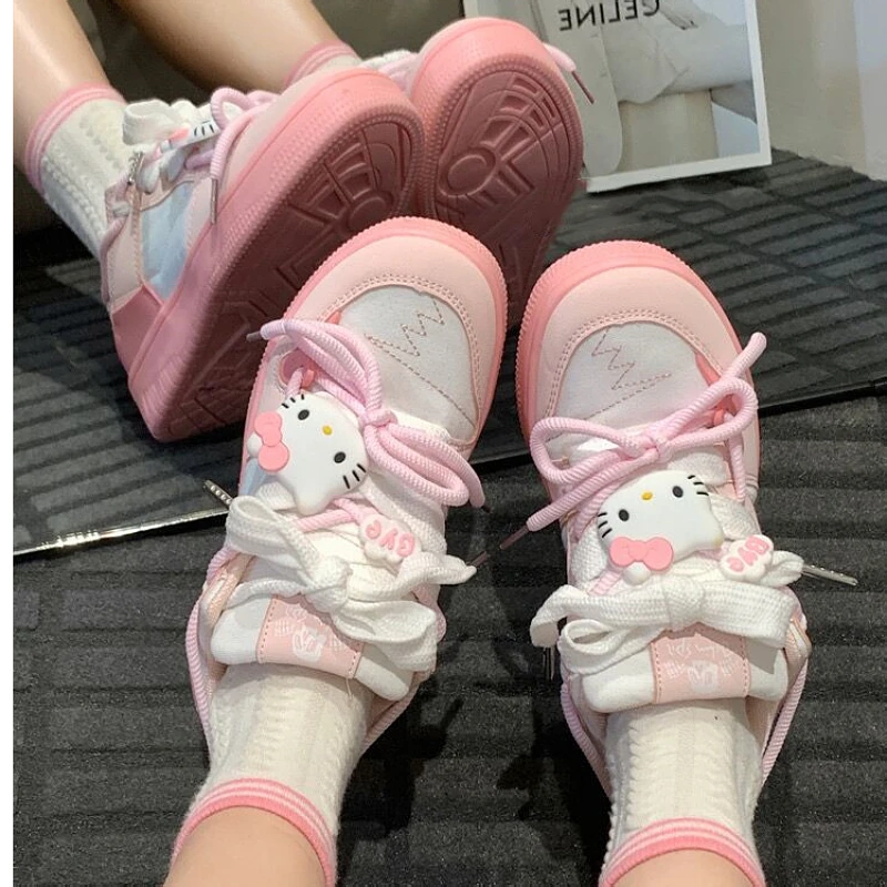 原创爆改小众凯蒂猫小白鞋厚底春季ins潮百搭透气鞋子kitty猫板鞋