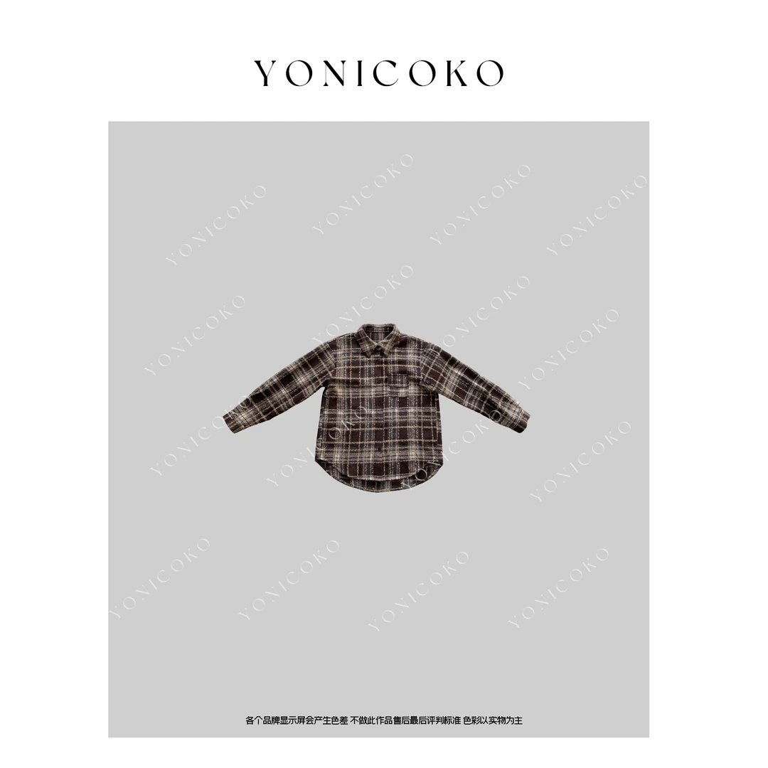 【Yoni Coko】加厚磨毛长袖衬衫 浓缩咖啡24新款复古衬衣ZM23018