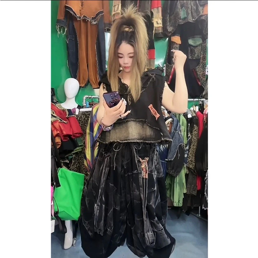 欧洲站潮酷个性套装2023夏款女带砖两件套舒适又好穿