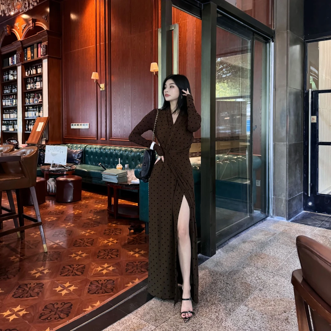 郭甜心【法式波点】秋季小众设计感时尚收腰气质显瘦连衣裙A-T896