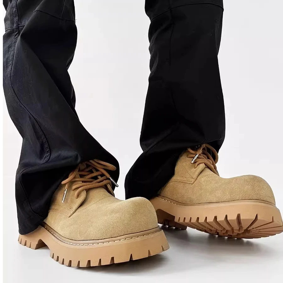 短筒翻毛英伦风马丁靴男美式复古高帮工装鞋大头德比鞋户外大黄靴