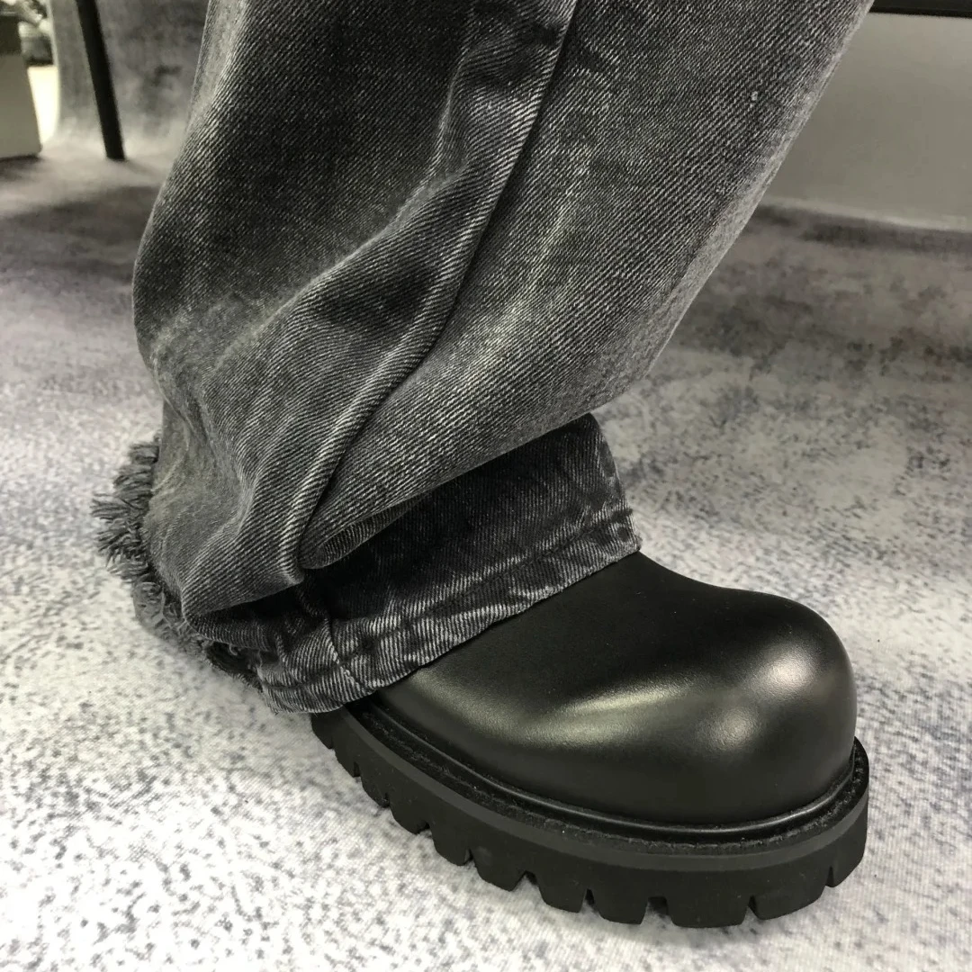 时尚潮流德比鞋男士高级感百搭厚底圆头潮流黑色休闲高街男款皮鞋