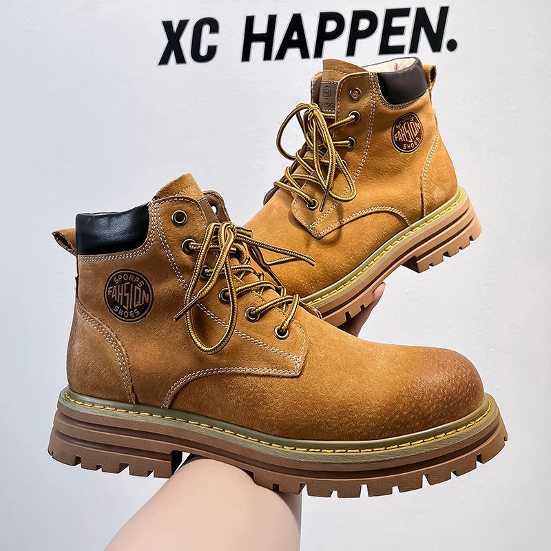 FEILEISHEN 秋季大黄靴男款休闲鞋子马丁靴登山户外复古男士靴子