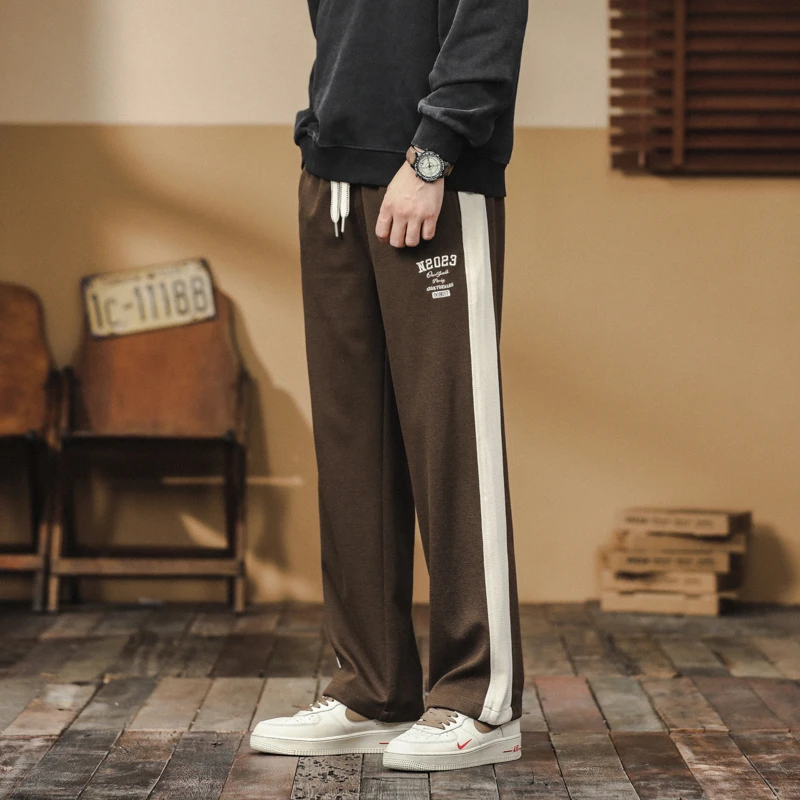 K8822美式复古男生休闲裤宽松百搭直筒阔腿工装裤秋款拼色长裤