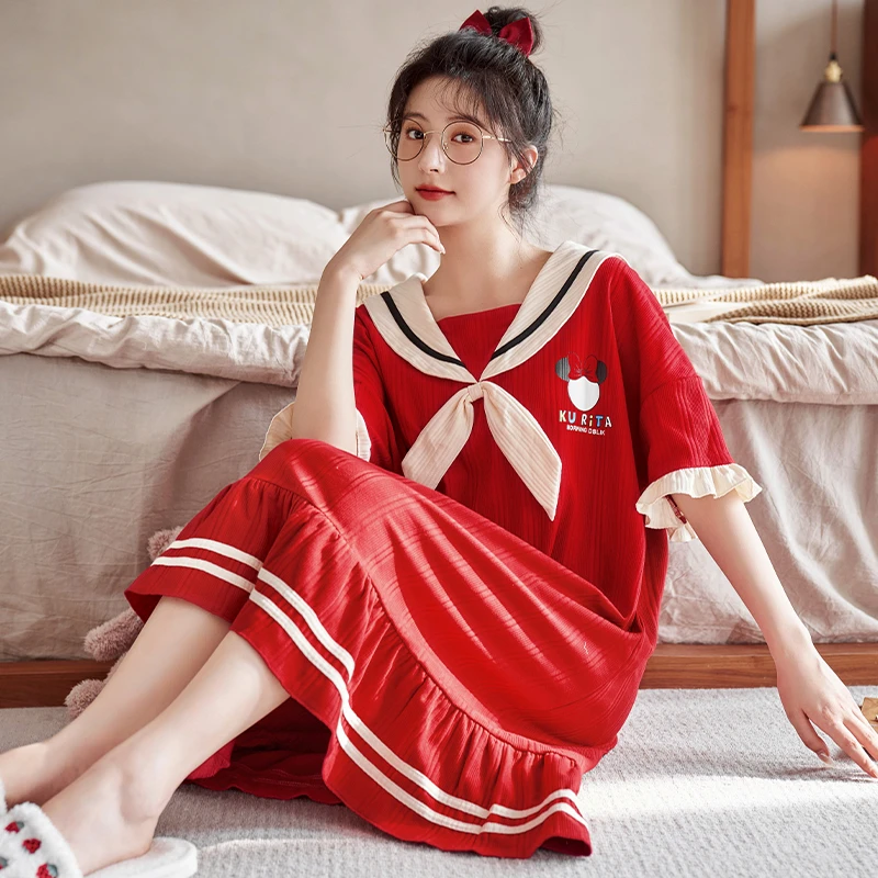 公主风睡裙女夏季网红爆款2025新款短袖连衣裙子红色可外穿小个子