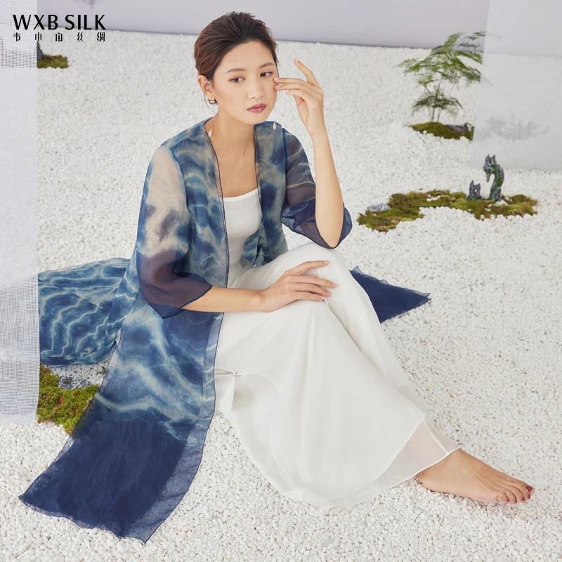 韦小宝春夏桑蚕丝印花中袖水波纹外披2221108643