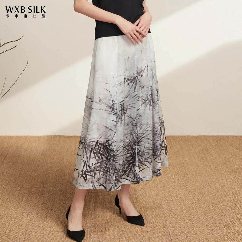 韦小宝23年新款桑蚕丝大牌气质水墨优雅百搭女士半裙2321143449