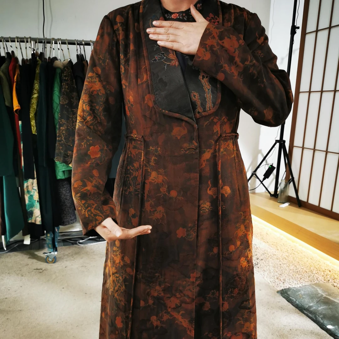 韦小宝秋冬新款新中式复古桑蚕丝香云纱棉服2141112681