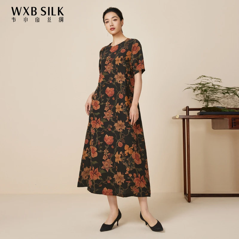 韦小宝时尚夏款桑蚕丝百搭气质中长款显瘦香云纱连衣裙2121147701
