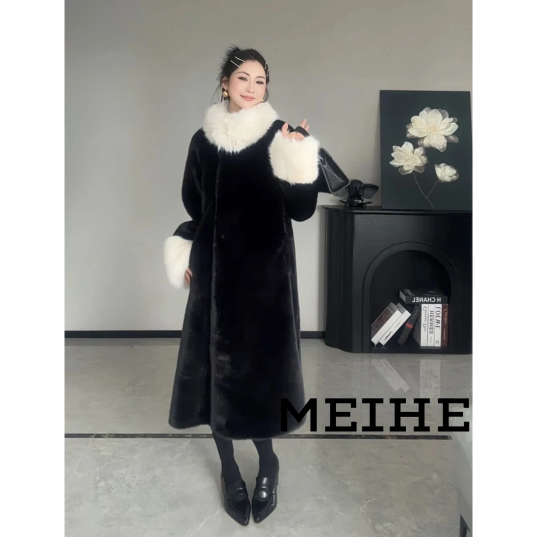 MEIHE“贵妇战袍”2024秋冬新款气质环保草毛毛外套