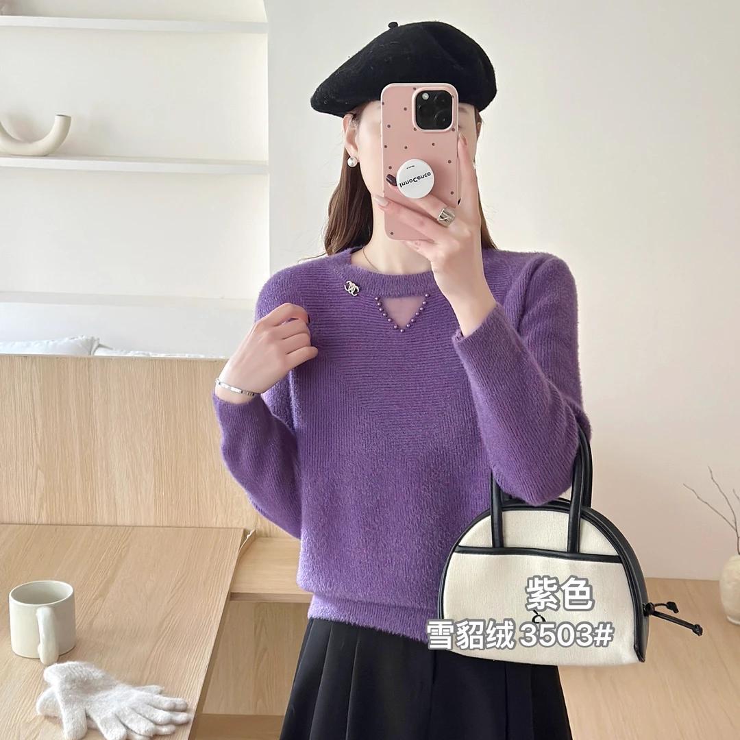 百花果2024冬季新款加厚保暖女士毛衣遮肉显瘦百搭时尚高弹力