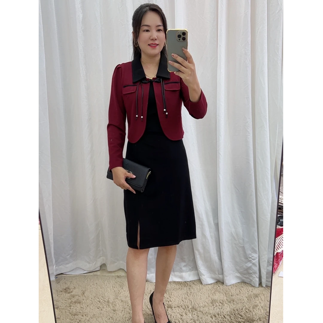 2026春季新款女士假两件中式国风气质款中长款连衣裙遮肉显瘦