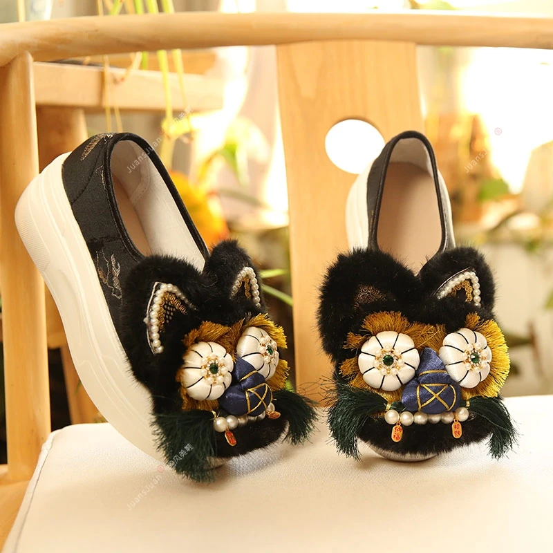 原创虎头鞋DIY手工刺绣民族风女鞋松糕底增高厚底大人虎头绣花鞋