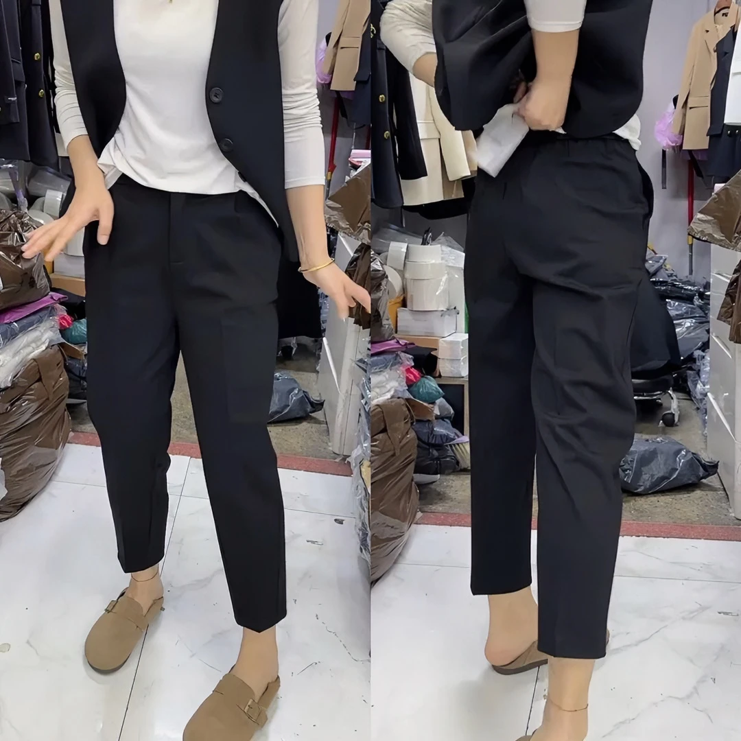Aimeerosa/艾洛莎2024年夏季纯色百搭西装裤高腰显瘦萝卜休闲裤女
