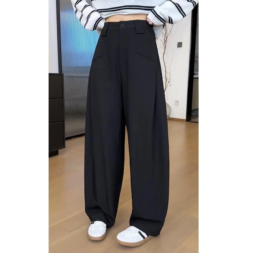 Aimeerosa/艾洛莎秋季新款弯刀裤休闲西裤宽松大码窄版阔腿裤长裤