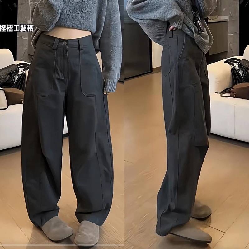 Aimeerosa/艾洛莎秋季新款弯刀牛仔裤阔腿裤高腰微胖腿粗显瘦长裤