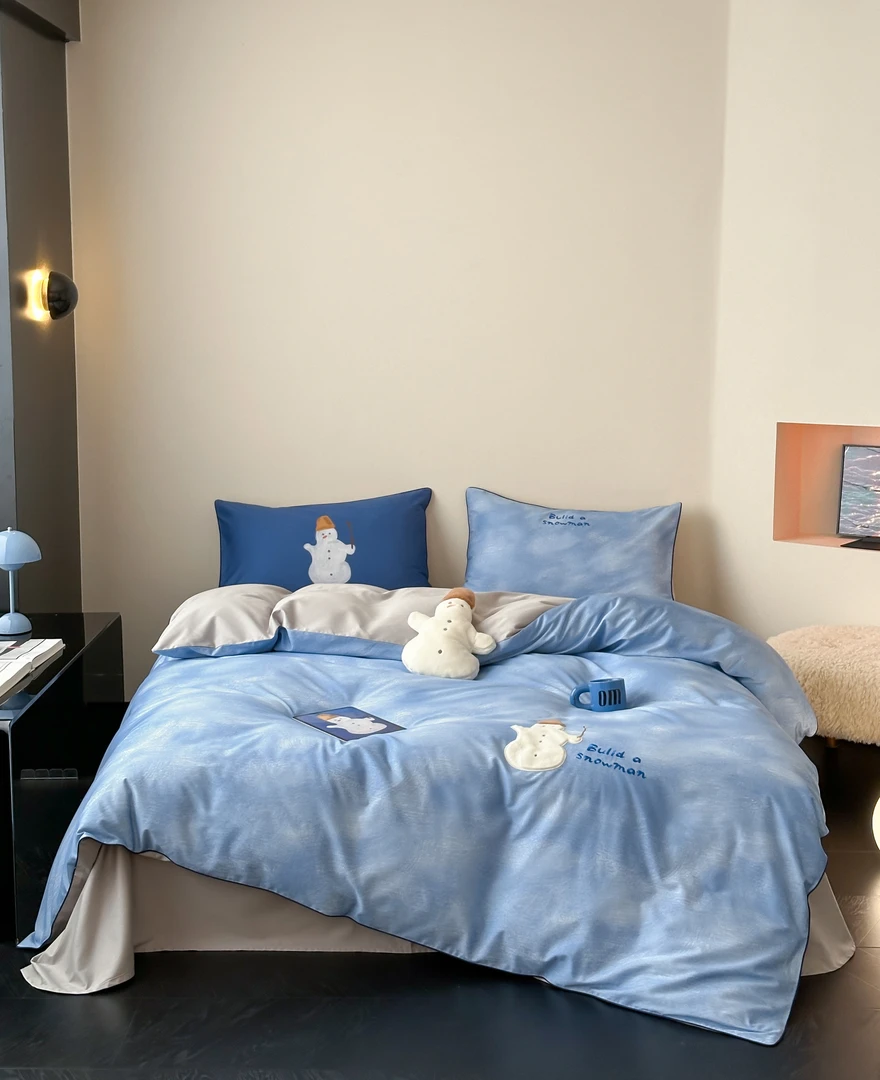 【卡通精品】简约刺绣纯棉全棉床单被套四件套高级刺绣可裸睡简约款