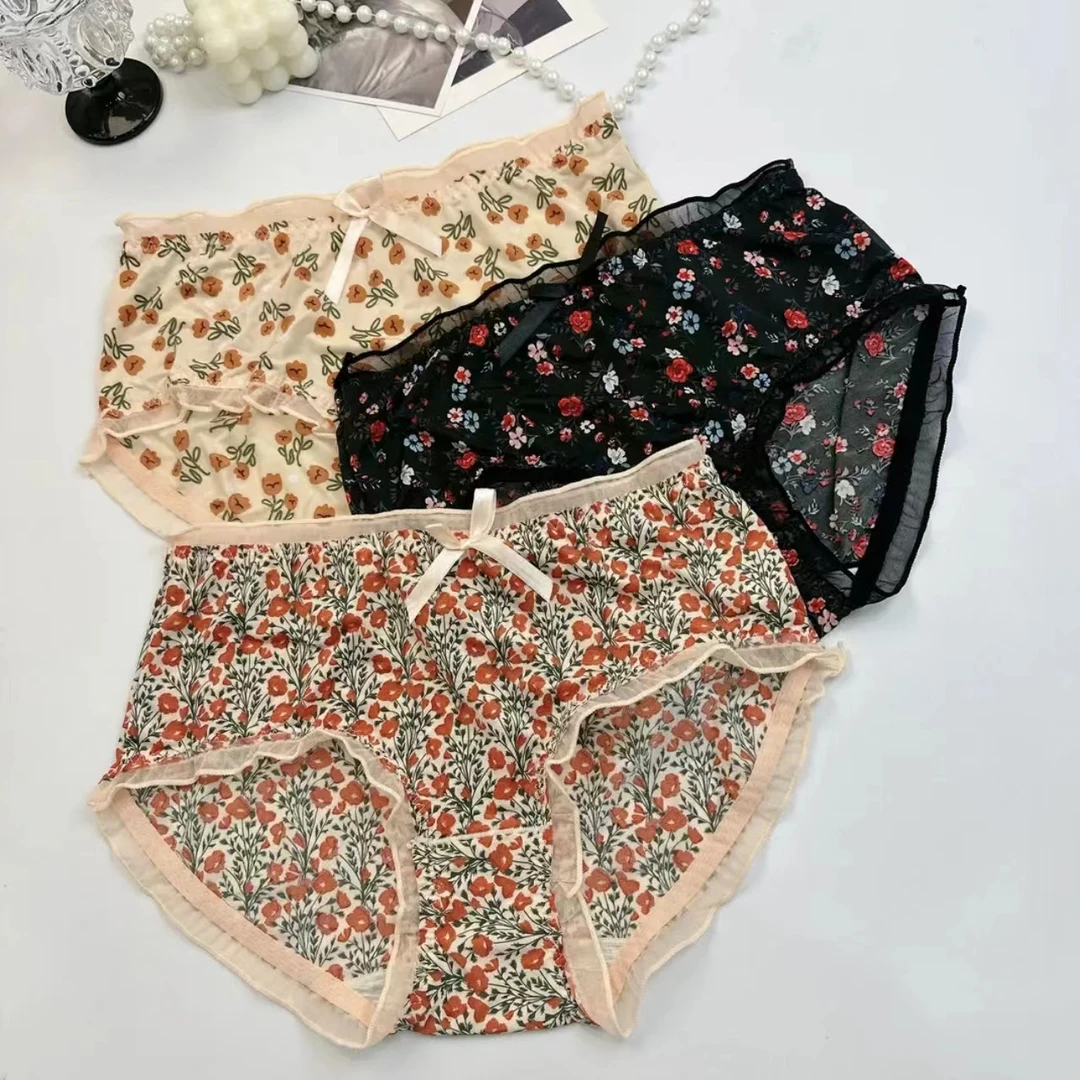 彩研香新款四季款少女舒适亲肤田园花花包臀性感内裤碎花高腰女士