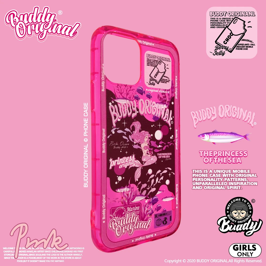 BUDDY荧光粉色适用iPhone15promax手机壳14苹果13可爱卡通12ins